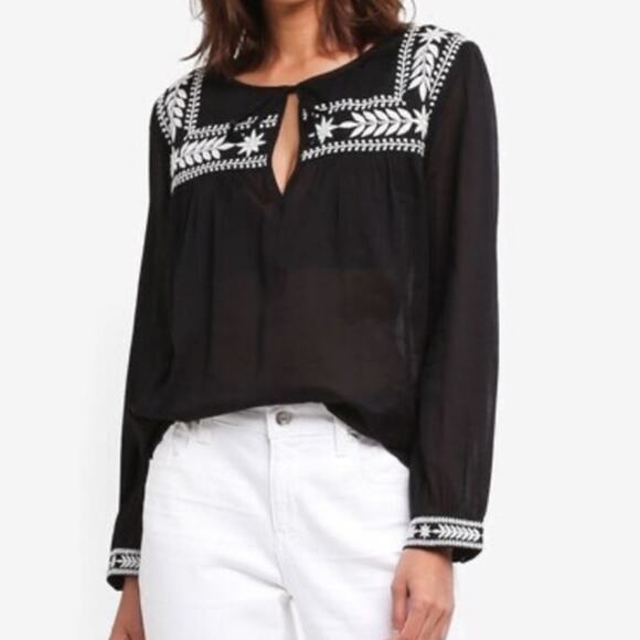 J. Crew Voile Embroidered Black with White Blouse Size S - Picture 2 of 11